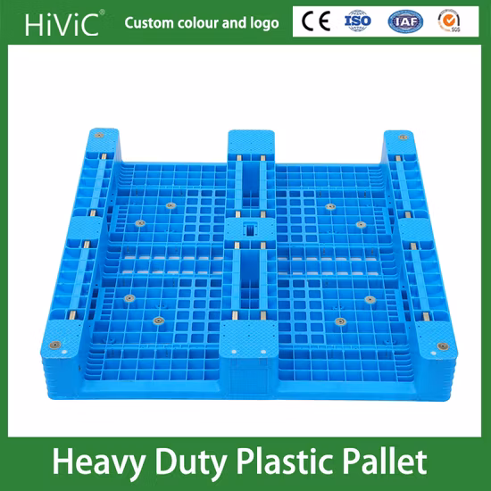 Comercio al por mayor Tamaño estándar 1200 * 1000 * 150 mm Rejilla 3 patines Entrada de 4 vías Acero reforzado Industrial Durable Almacén Almacenamiento Rackable Euro Paleta de plástico resistente